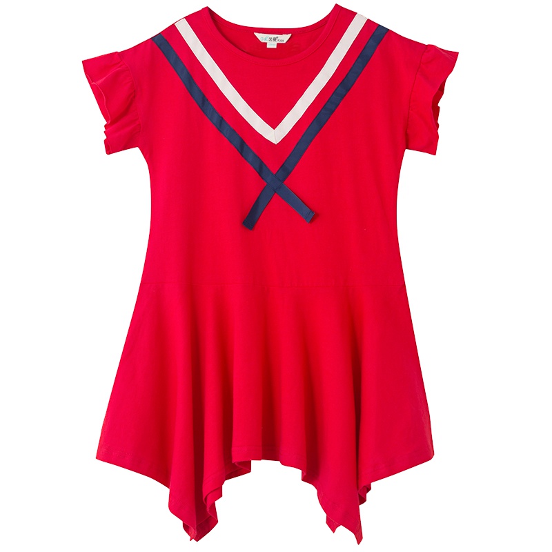 茵曼童装女童连衣裙2019夏季中大童儿童纯棉不规则中长款裙子