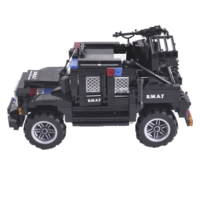 沃马款儿童玩具特警系列积木二合一变形牧马人武装越野车C0540