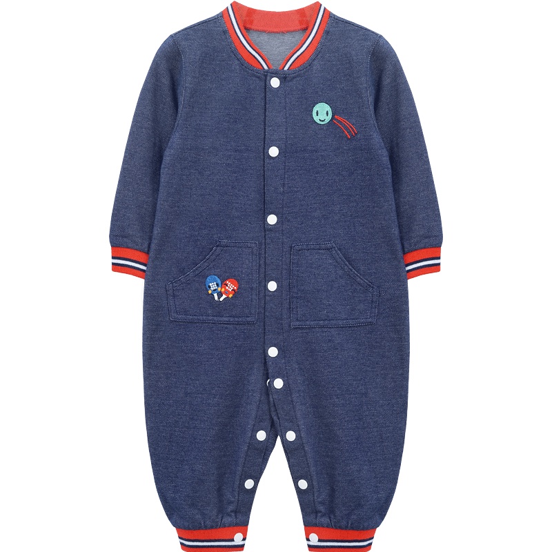 男女童春季连体衣长袖圆领开扣可开档连体衣3-12个月59-80cm