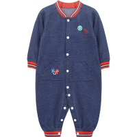 男女童春季连体衣长袖圆领开扣可开档连体衣3-12个月59-80cm