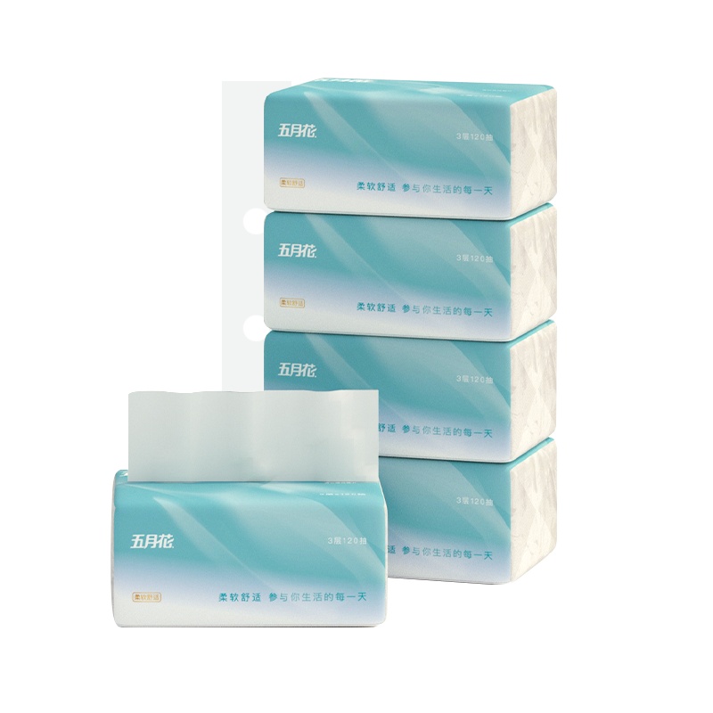 五月花 抽纸 妇婴系列 3层120抽4包软抽面巾纸无香餐巾纸面纸宝宝卫生纸实惠装纸巾