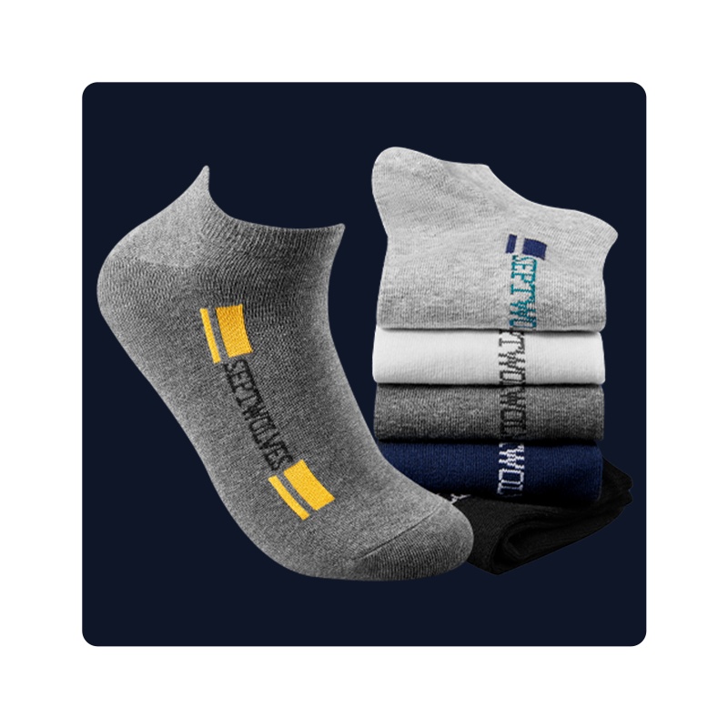 七匹狼男士袜子棉氨男式棉质短筒船袜运动袜5双装