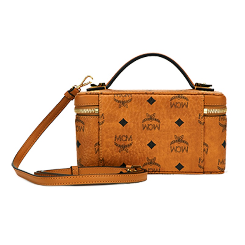 【Blackpink朴彩英 蔡依林同款】19新款 MCM 女士LOGO图案涂层帆布手提化妆单肩斜挎包盒子包