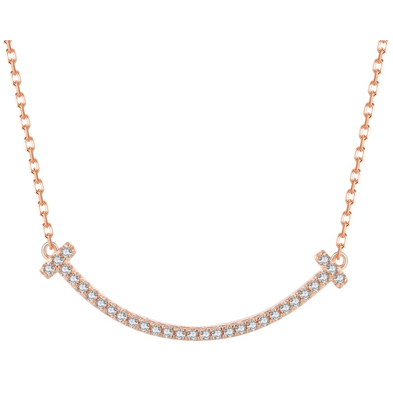 佰色传情笑脸纯银项链女韩版简约学生森系微笑锁骨链网红玫瑰金