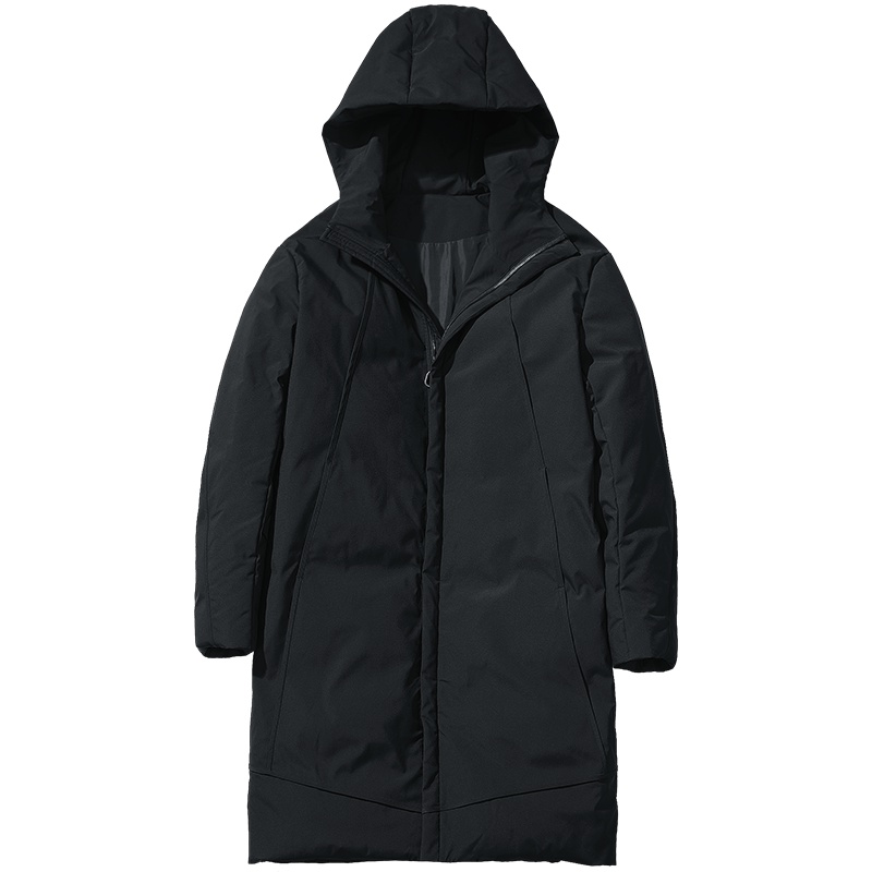 千纸鹤男士中长款羽绒服高领连帽黑色外套男青年休闲男装潮60108