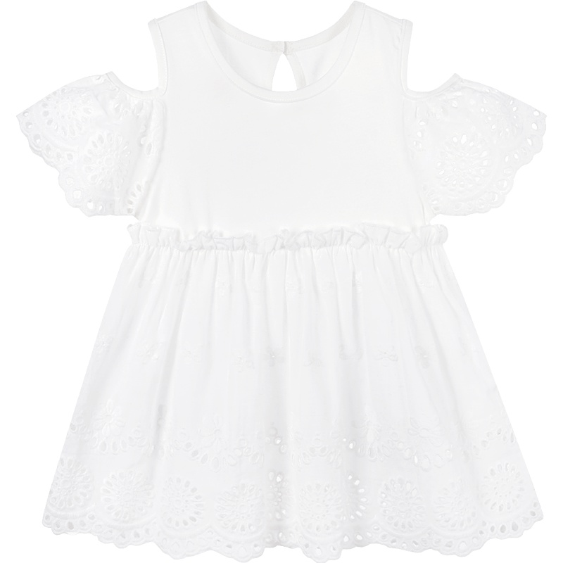 婴姿坊女童女宝宝夏季圆领小清新露肩镂空收腰公主连衣裙
