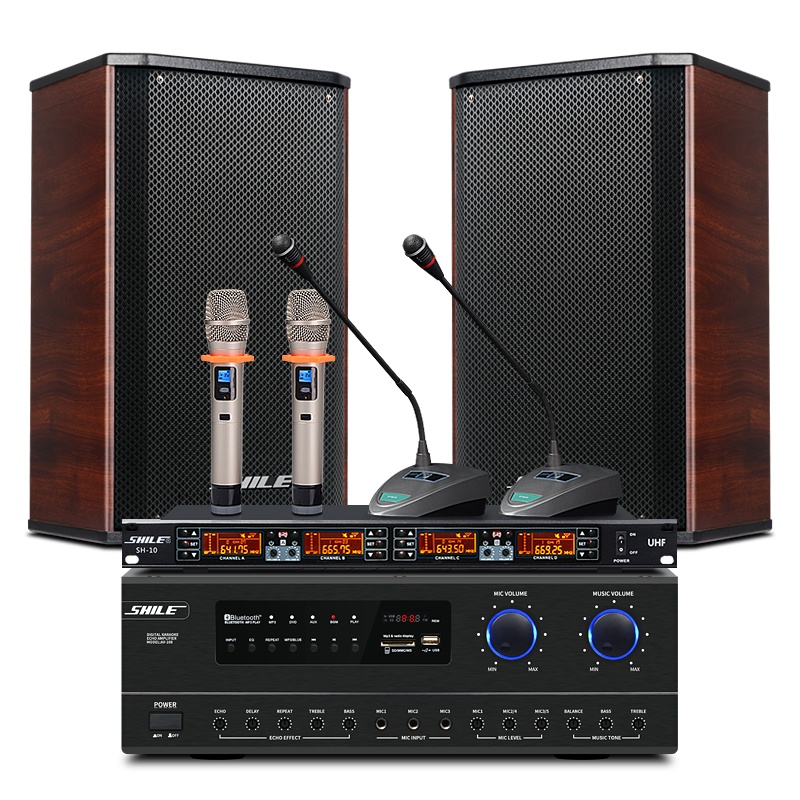 狮乐(SHILE)会议室音响组合套装蓝牙功放壁挂音箱无线话筒会议背景音响套装108功放+108红音箱+10无线话筒