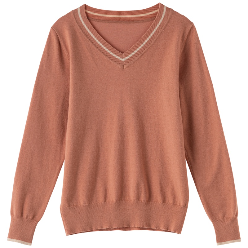 芊艺甜美v领长袖针织衫女秋装2019新款韩版显瘦套头毛衣打底衫50256