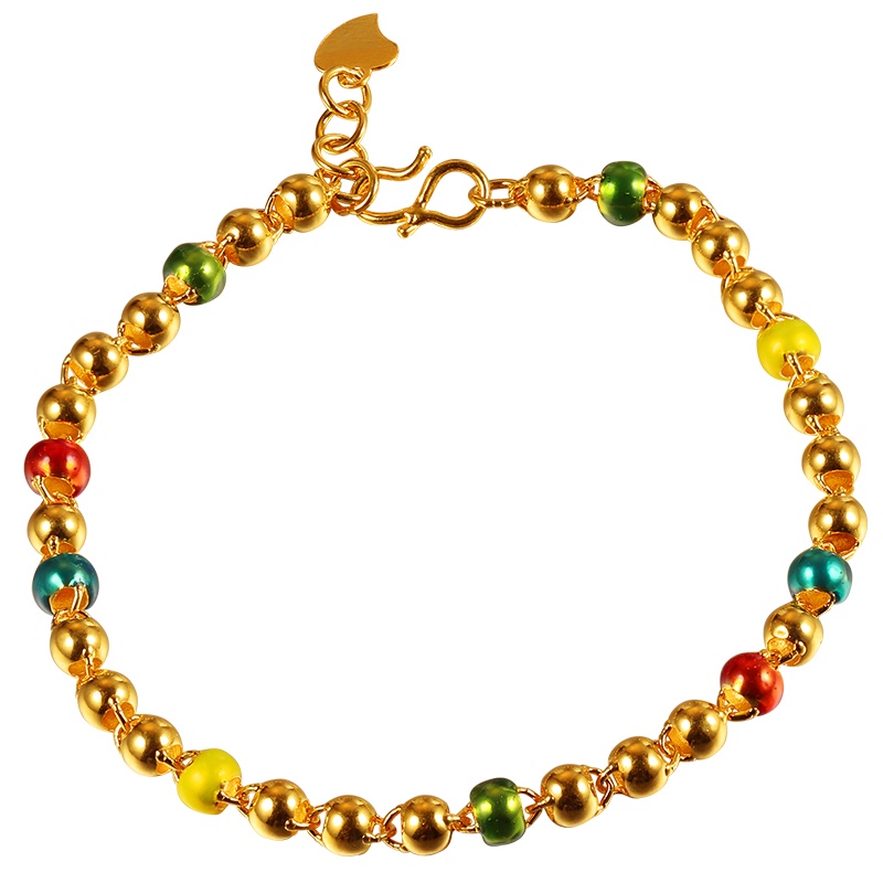 黄金码头足金999光珠圆珠生日情人节手链女3D硬金延长简约链子