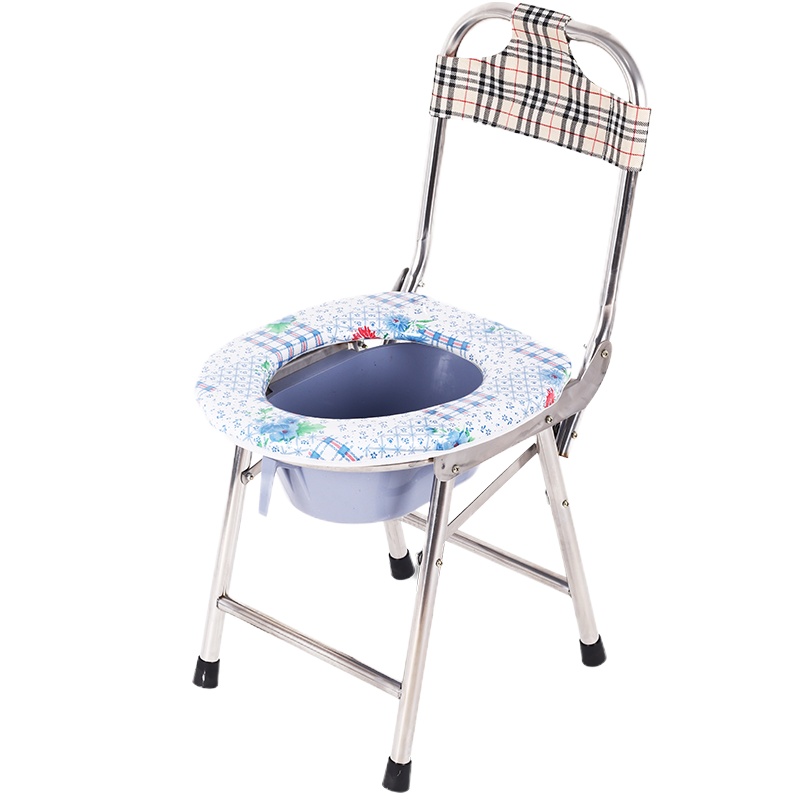 老人坐便椅可折叠闪电客不锈钢孕妇坐便器蹲坑加固便椅子家用移动马桶凳 加固不锈钢带盆40高