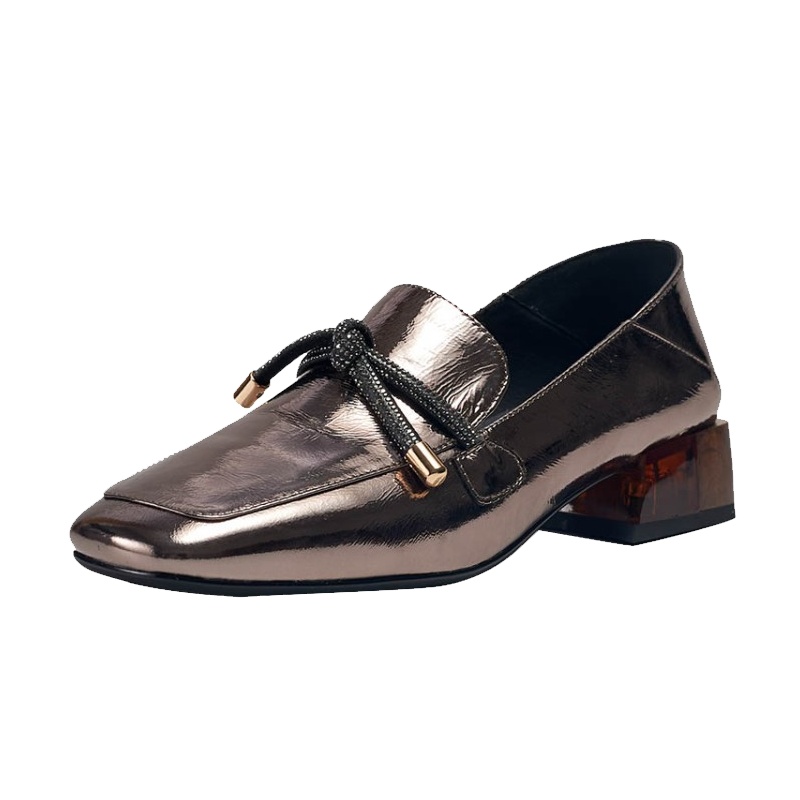 格瑞迪欧牛皮2020春季新款圆头中口女单鞋粗跟中跟真皮百搭蝴蝶结大码鞋173-3