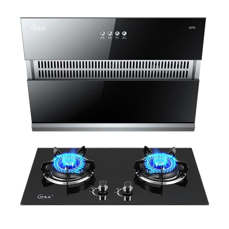 巧太太(QiaoTaiTai)抽油烟机灶具套餐顶吸油烟机家用大吸力双灶燃气灶A370+193C(天然气)