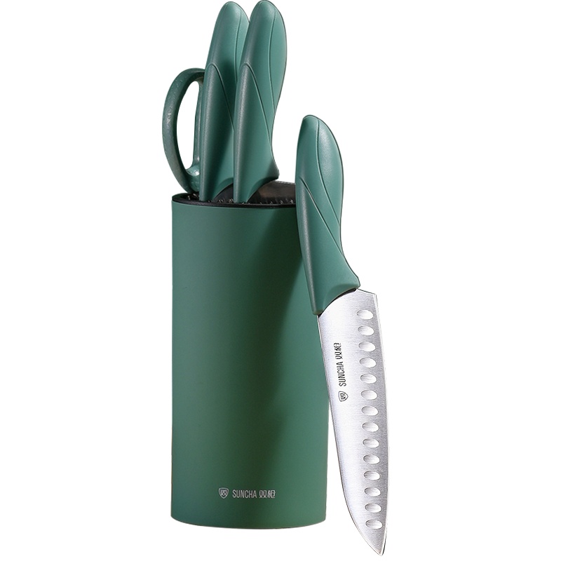 双枪刀具套装厨房家用不锈钢切菜刀套刀厨师专用组合菜刀套装牛油果色刀具六件套