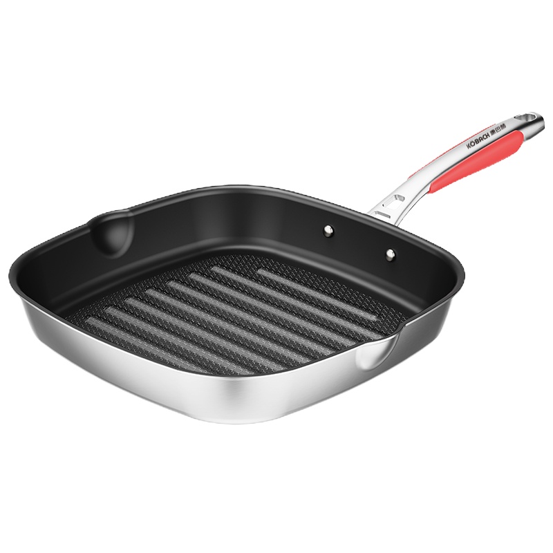 康巴赫(KBH)平底锅煎锅防粘锅不易粘28cm牛排锅316L不锈钢方形蜂窝锅具煎蛋煎饼少油烟电磁炉燃气灶通用KGJ-F2