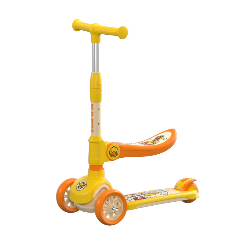 乐的小黄鸭儿童滑板车1-5岁二合一插拔滑行溜溜车男女宝宝车