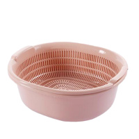 [加大加厚2件套洗菜盆沥水篮]水果篮塑料双层家用厨房洗菜篮子 北欧绿 圆形小号(很小)