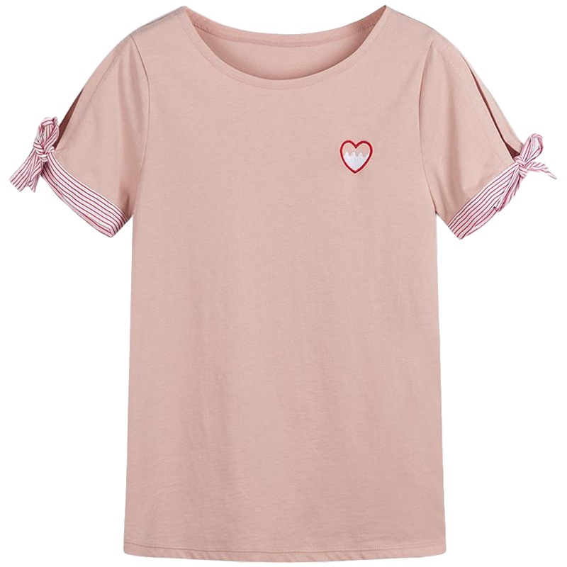 拉夏贝尔短袖白色T恤女春夏新款韩版宽松ins小清新女士体恤上衣打底衫_583 S 粉红