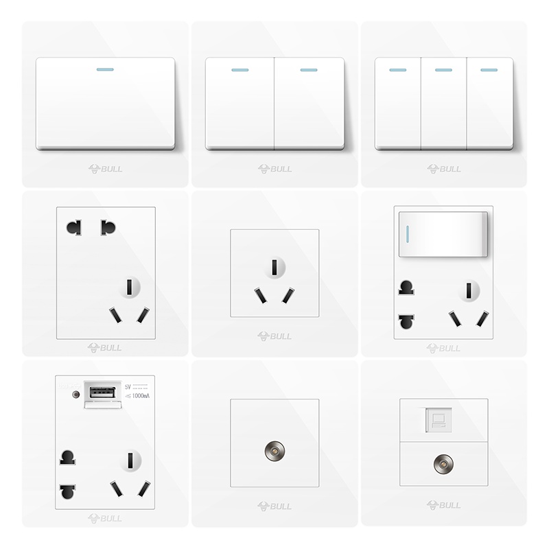bull公牛开关插座86型家用墙式墙壁带一开usb5五孔暗装面板插座多孔插座