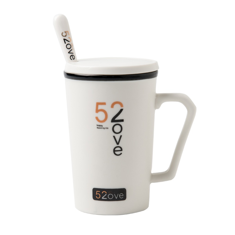 瓷魂 陶瓷带盖带勺子杯子简约咖啡杯大容量创意个性情侣水杯马克杯 52ove 长白套杯