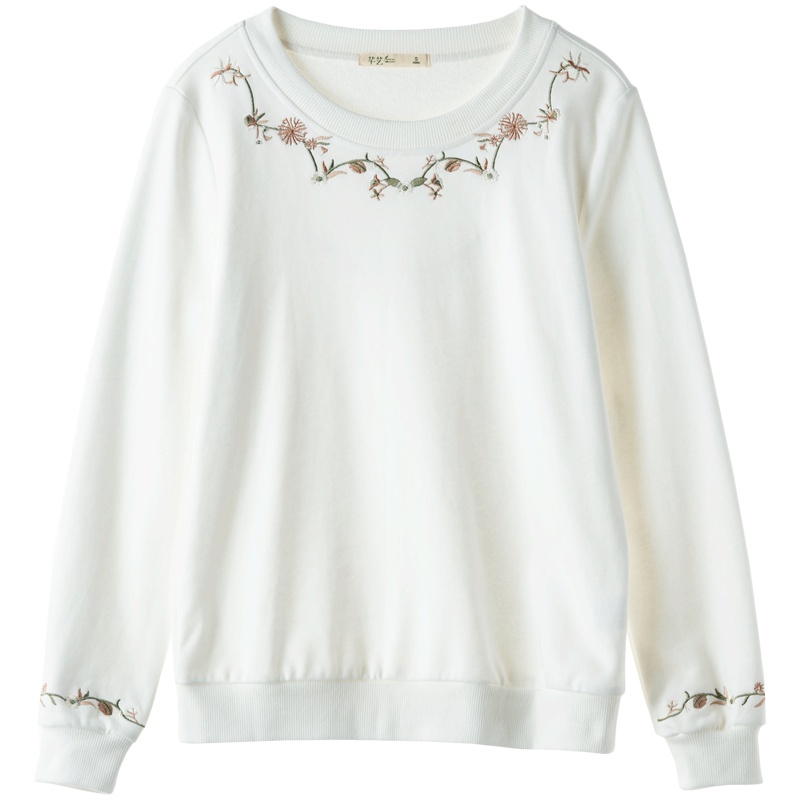 芊艺圆领套头长袖卫衣女秋装2019新款韩版显瘦时尚刺绣上衣10679