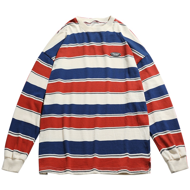 [直营]木林森(MULINSEN)秋新款圆领卫衣男宽松撞色条纹潮流上衣外套户外休闲衣