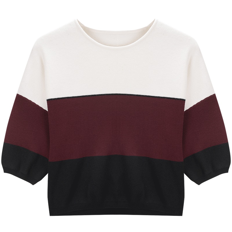 2019秋季爱居兔秋装女装撞色拼接中袖毛衣针织衫