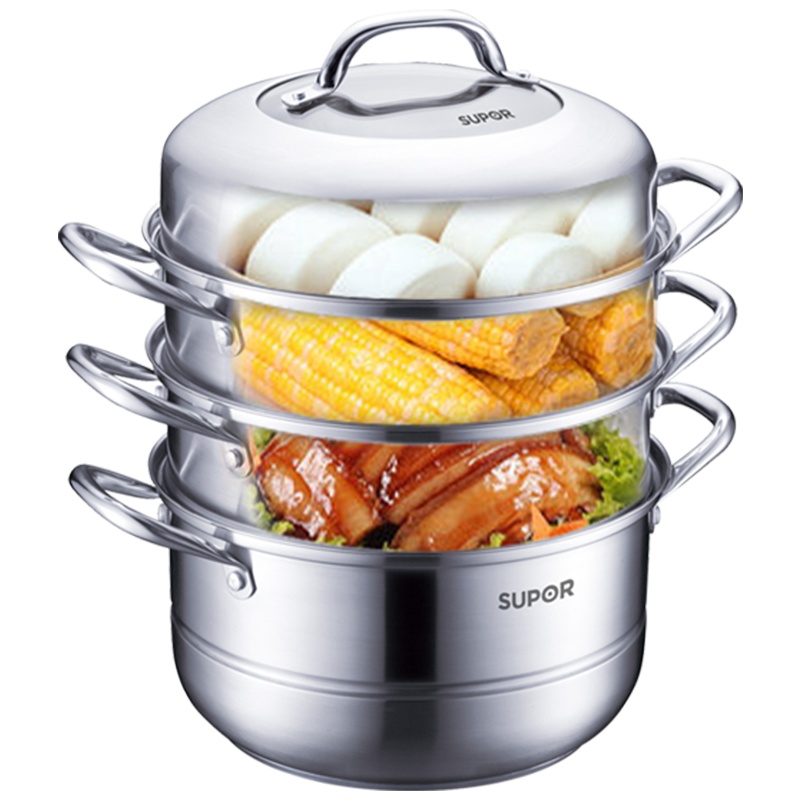 苏泊尔(SUPOR)蒸锅家用304不锈钢三层加厚26cm双层复合底煤气灶电磁炉通用