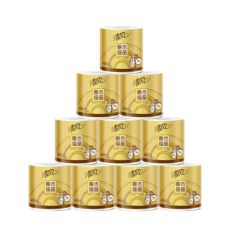 清风原木纯品金装4层200g卷纸10卷/提