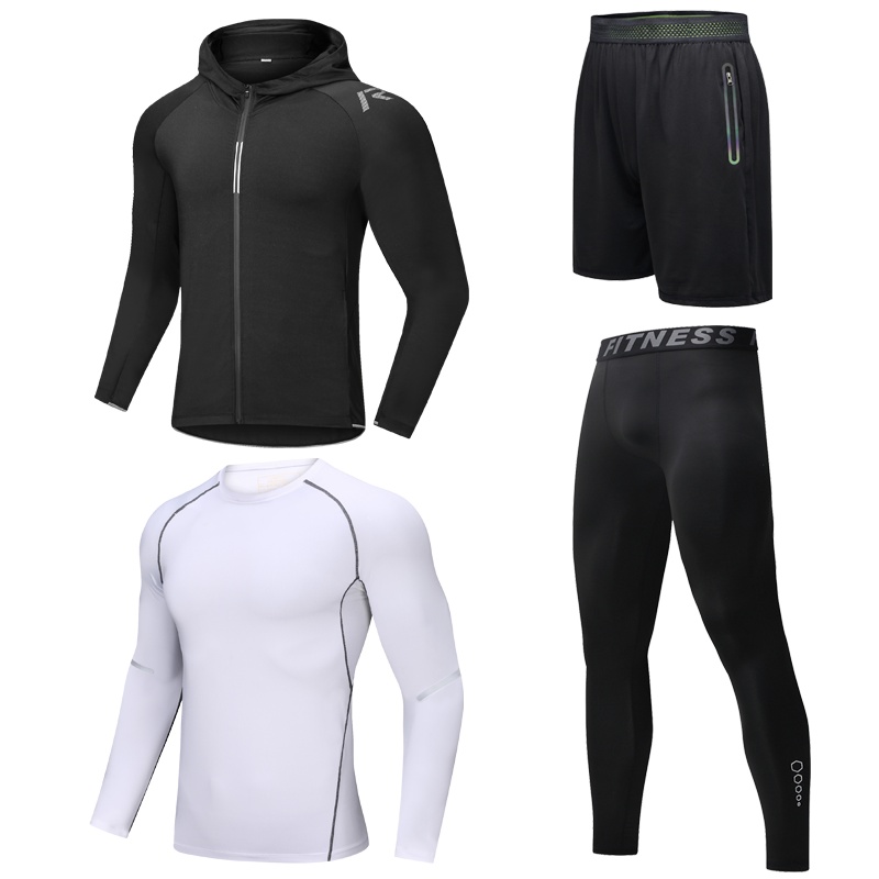 富贵鸟(FUGUINIAO)跑步套装男运动健身房篮球装备训练紧身速干晨夜跑春夏季健身衣服