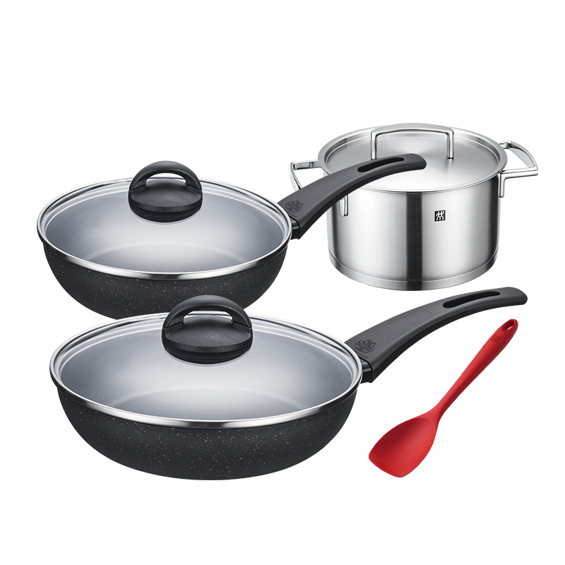 双立人(ZWILLING) 意大利进口不粘锅平底锅牛排煎炒锅煎饼锅不锈钢汤锅套装组合