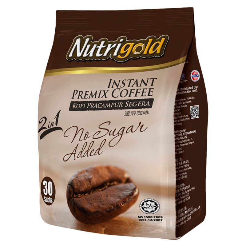 [马来西亚]原装进口Nutrigold诺思乐二合一无添加蔗糖口味速溶咖啡15g*30包