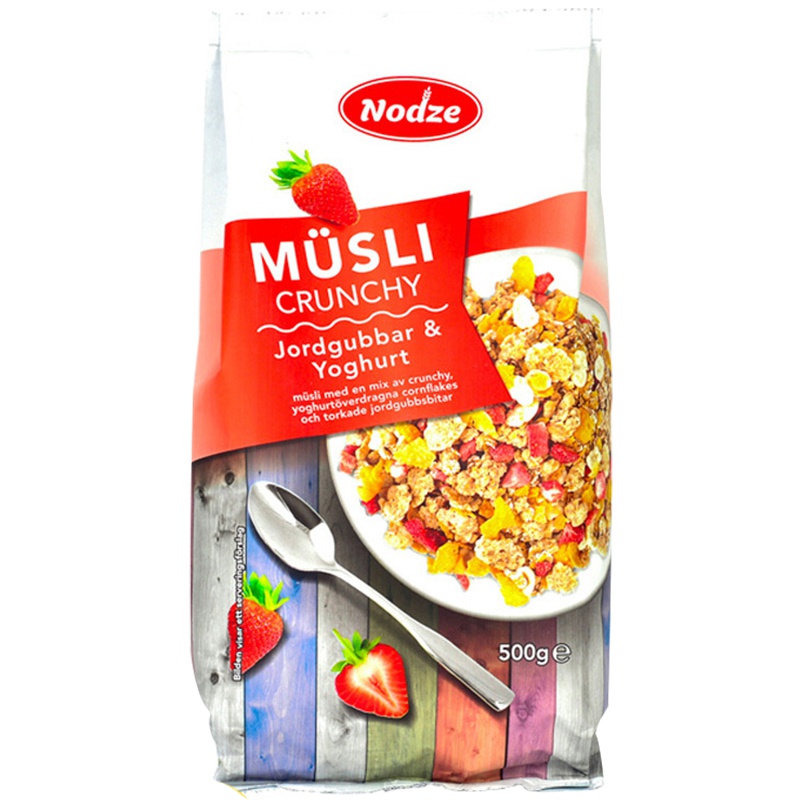 [草莓酸奶味]诺姿(Nodze)草莓酸奶即食麦片 500g/袋 谷物早餐 方便速食 进口食品 瑞典进口