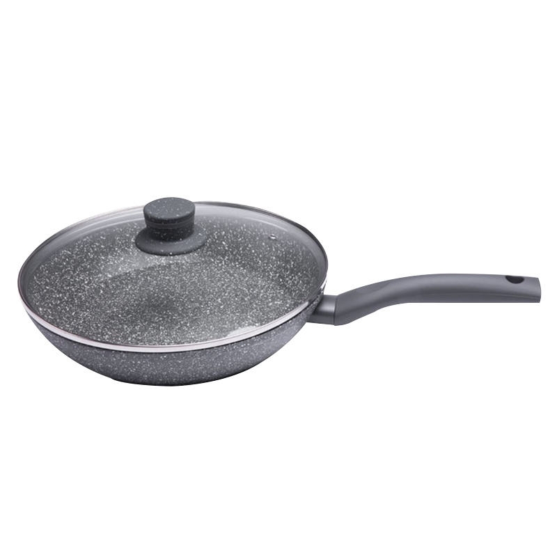 Jeetee吉特不粘少油烟麦饭石平底锅不粘锅煎锅家用炒菜锅早餐锅具28cm燃气灶电磁炉通用仿压带盖QMJP001-28G