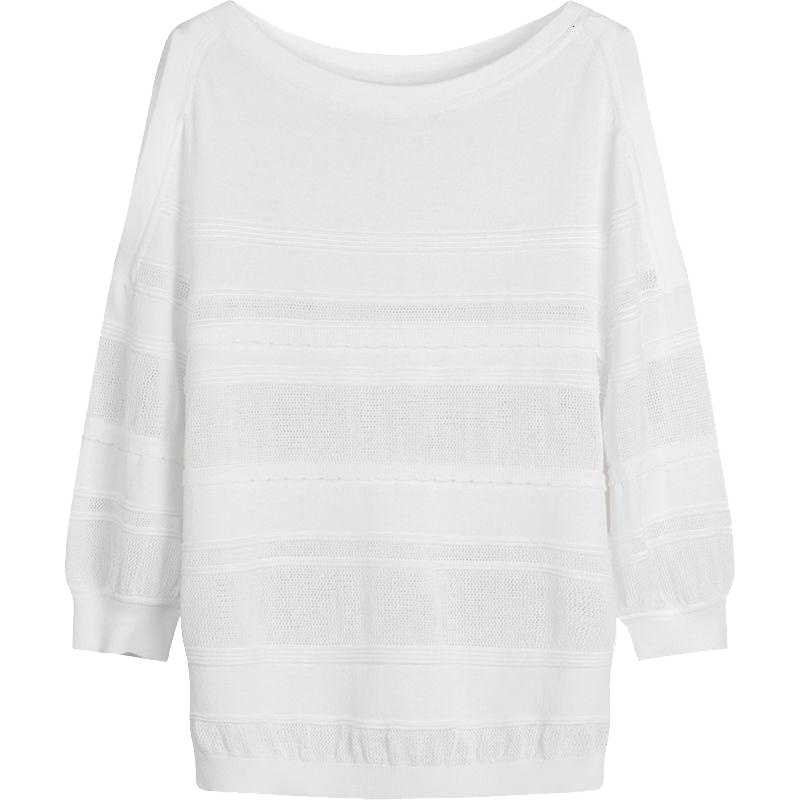 上新拉夏贝尔针织衫女七分袖秋季套头韩版圆领宽松套头薄款小清新毛衣10018202