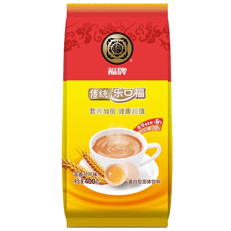 福牌 乐口福 上海传统麦乳精 浓香可可味蛋白型固体饮料 袋装 400g
