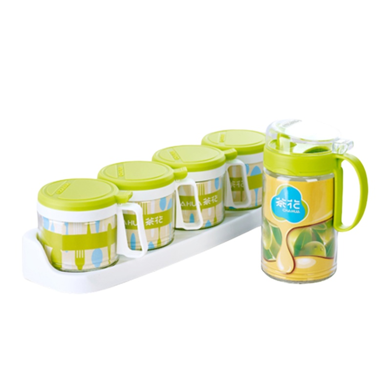 WQMD茶花玻璃调味罐+油壶组合套装颜色随机(6017+6001)