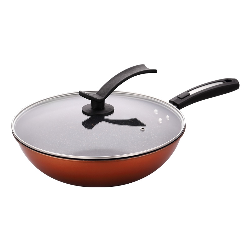 PFT-8030 铁魔王麦饭石不粘炒锅34CM(含盖彩盒装) 麦饭石7层不粘工艺不粘效果更好 “加厚精铁基材”更加耐用