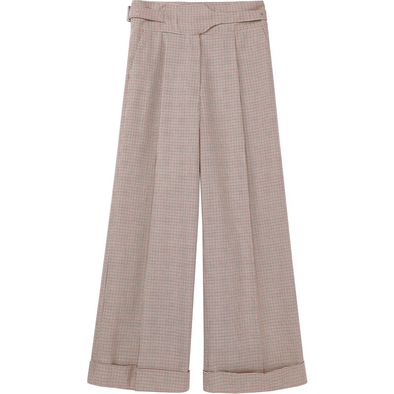 2019爱居兔秋季女装撞色格纹阔腿裤