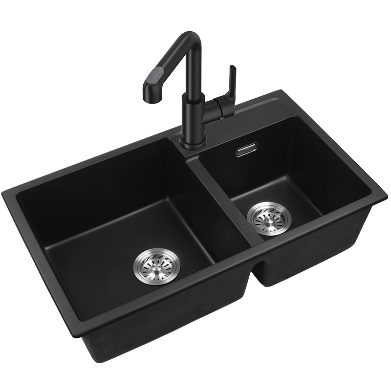 法恩莎石英石水槽双槽厨房洗碗池家用洗菜盆大号花岗岩台下盆套餐