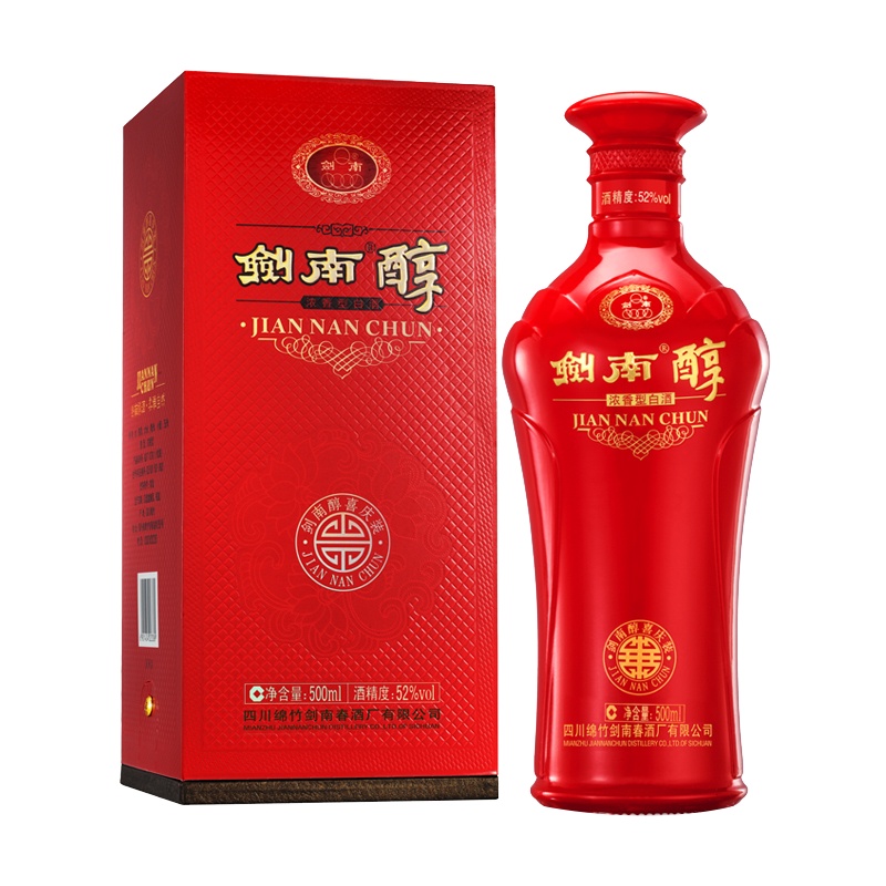 剑南春 剑南醇喜庆装 送礼佳品 52度纯粮白酒 500ml单瓶装 口感浓香型 粮食酿造
