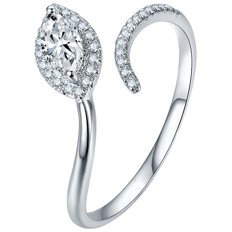 ZHOULIUFU周六福 珠宝白18K金异形群镶钻石戒指 女士款个性钻戒