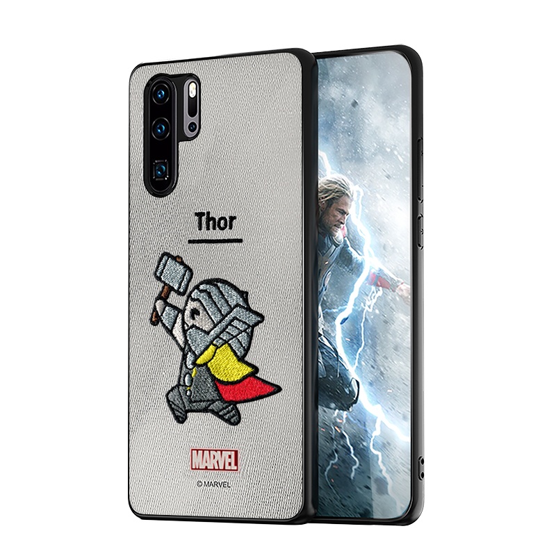 ESCASE 华为p30Pro手机壳硅胶保护套全包防摔卡通动漫个性布艺刺绣网红潮牌保护壳漫威正版灰色雷神