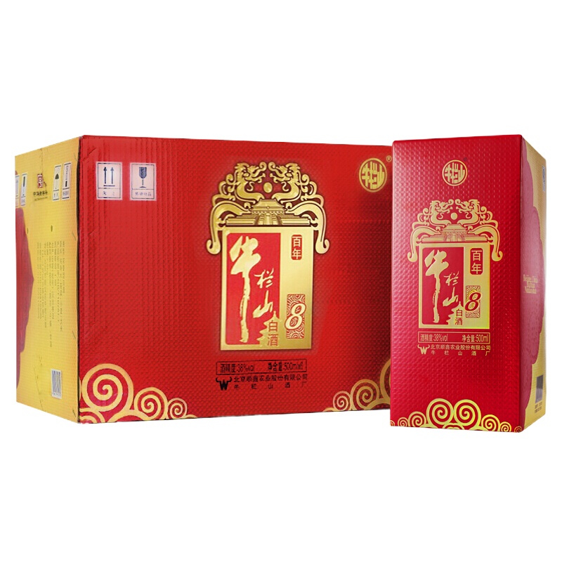 牛栏山二锅头 牛栏山百年红 红8红瓶喜酒婚宴酒 浓香型白酒38度500ml整箱6瓶装