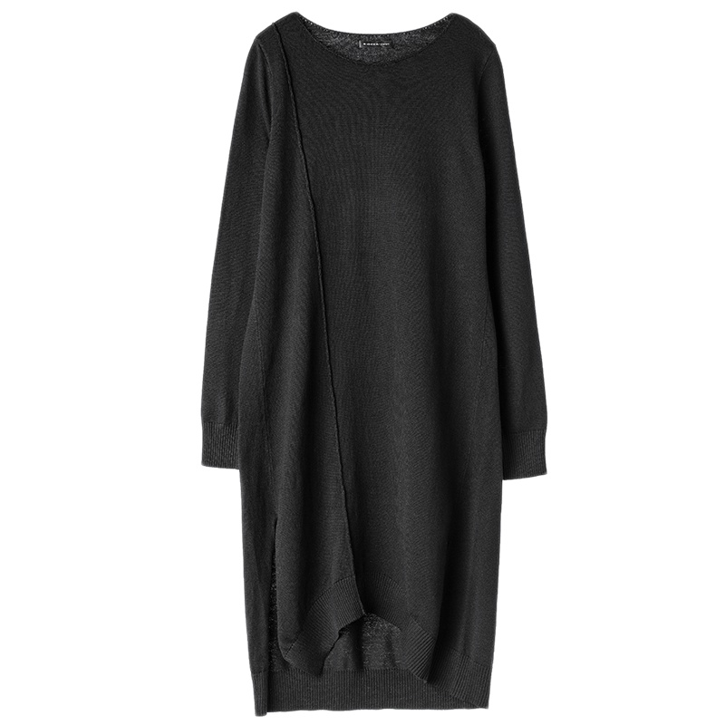 sdeer圣迪奥女装休闲纯色圆领套头不规则底摆长款针织衫