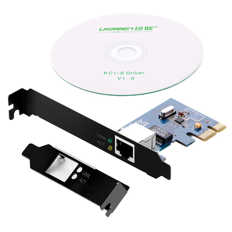 绿联 PCI-E千兆网卡 台式机主机箱电脑内置自适应有线网卡 带3口USB3.0以太网口扩展卡 10个起订