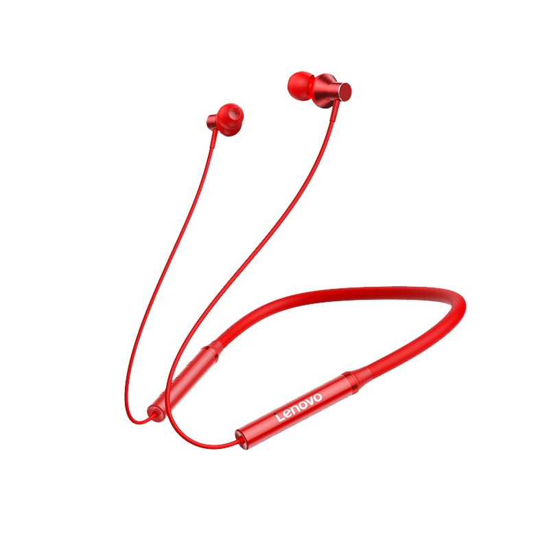联想(Lenovo)蓝牙耳机 HE05X运动挂脖 红色IPX5级防水汗 入耳式蓝牙5.0耳塞 隔音降噪环绕立体声好音质