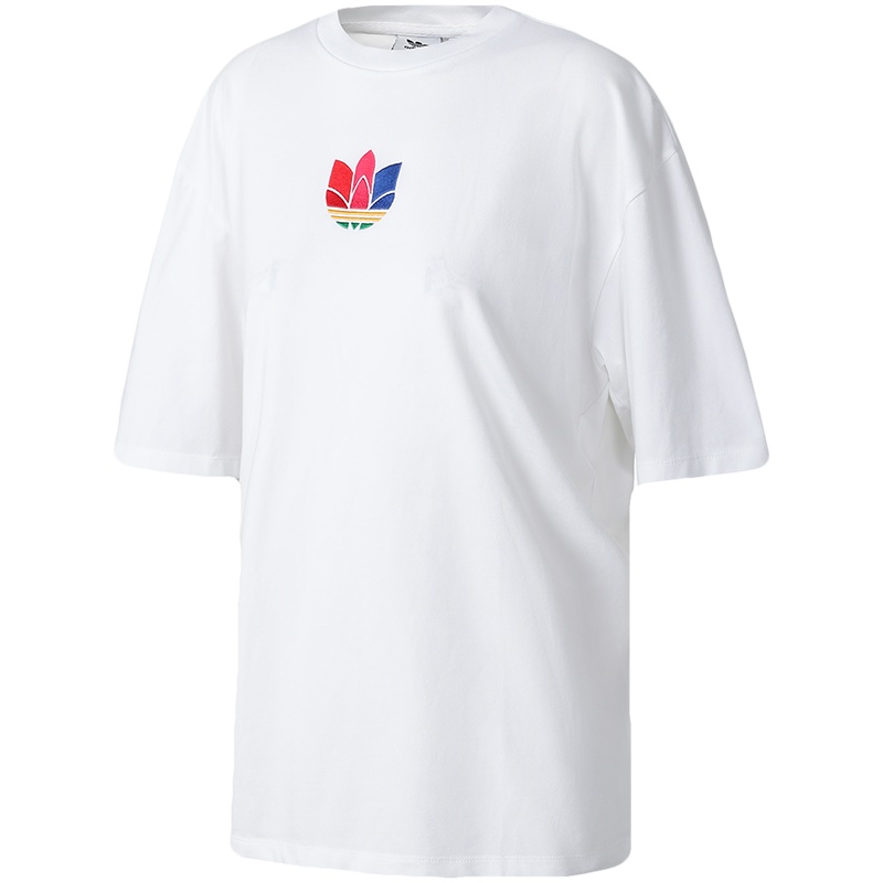 阿迪达斯三叶草女服T恤款彩色刺绣LOGO宽松休闲运动服GD2235