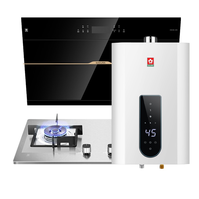 樱花(SAKURA)烟灶热三件套餐 22立方侧吸抽油烟机燃气灶具热水器厨电套装JJC06+GBG01+A105(16升)