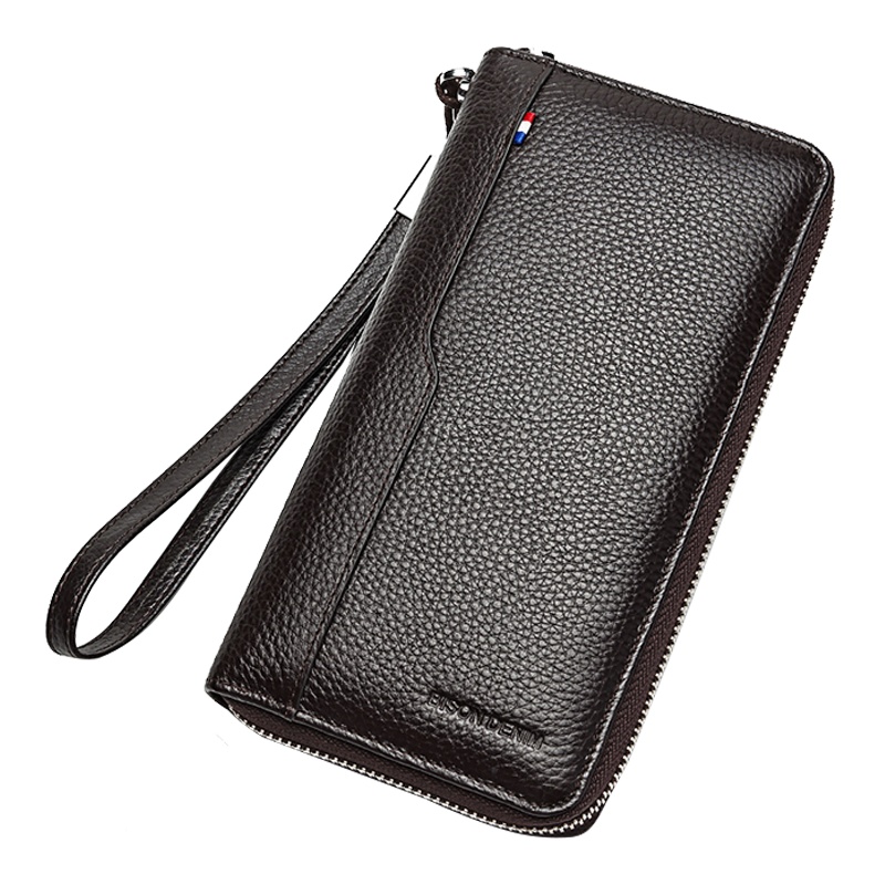 美洲野牛手拿包男长款真皮男士拉链钱包多卡位手机包青年钱夹卡包