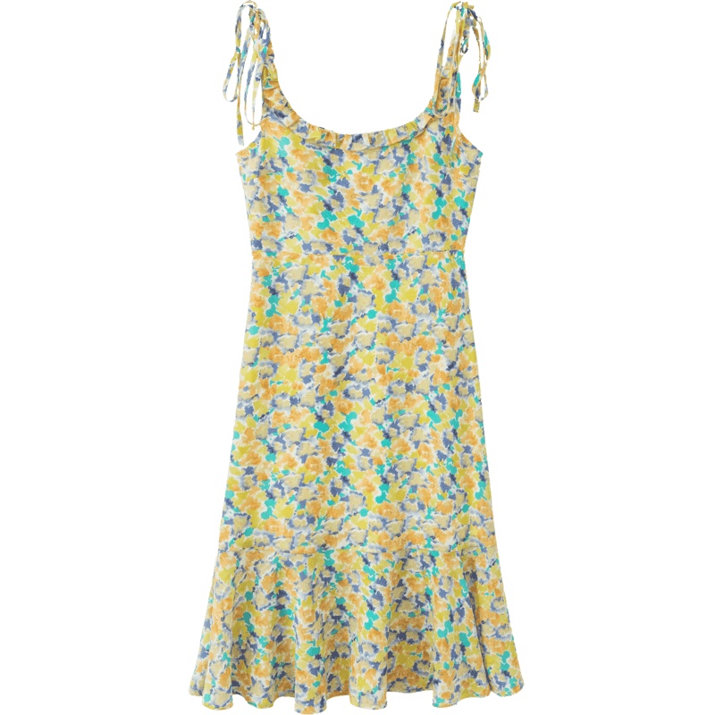 OtherMix碎花吊带连衣裙女2021年夏季新款木耳边露背高腰大摆裙子